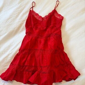 Red Free People Lace Mini Dress